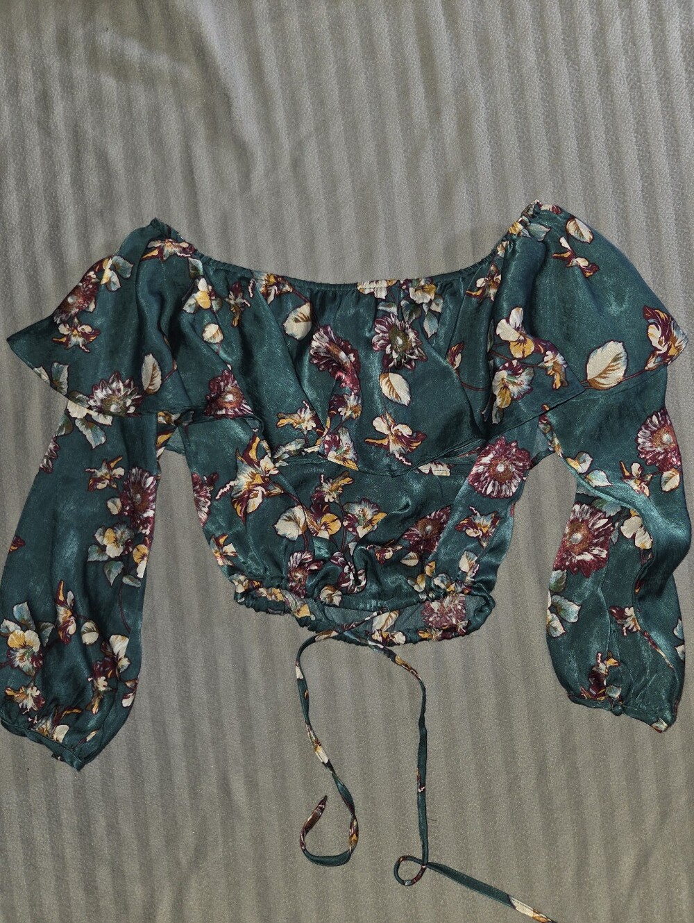 Honey Bell Floral Off-Shoulder Long Sleeve Crop Top - Brand New